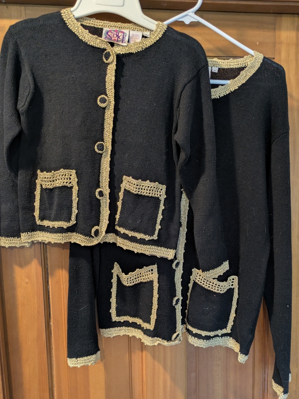 Black & Gold Trim Mother And Daughter Cardigan Sweater Set